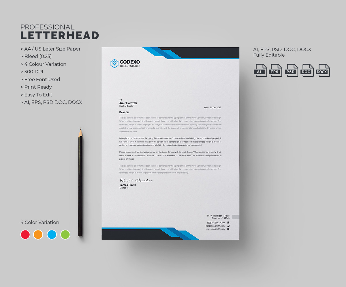 Samurai Professional Corporate Letterhead Template - Graphic Nova For Free Letterhead Templates Doc